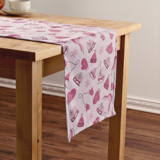 Hand Drawn Winter Pattern Pink Table Runner (In Situ)