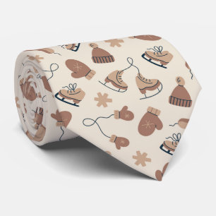 Hand Drawn Winter Print Brown Neck Tie