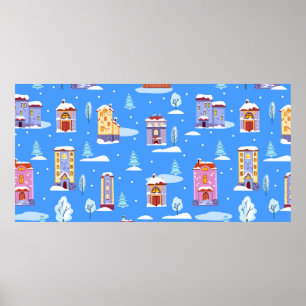 Hand drawn winter seamless pattern with cute Scand Poster
