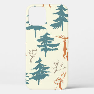 Hand drawn winter seamless pattern with deer and p iPhone 12 case