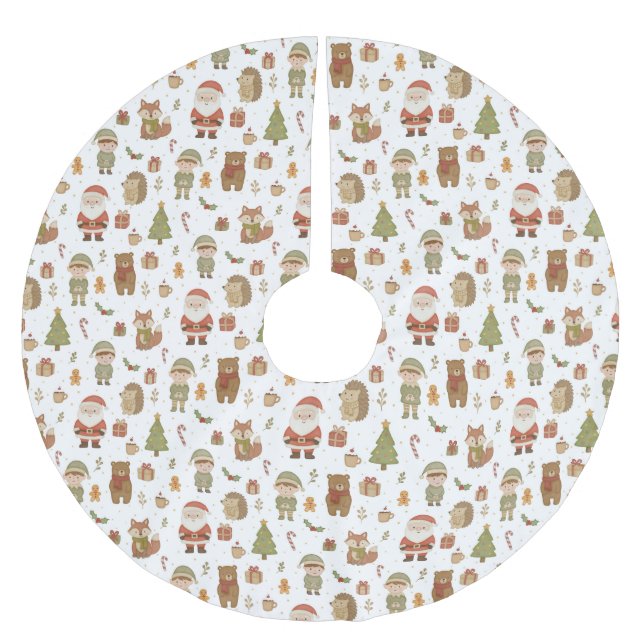 Hand Drawn Woodland Animals Christmas Tree Skirt (Front)