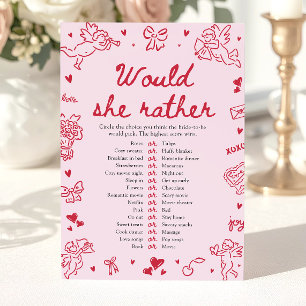 Hand Drawn Would She Rather Bridal Shower Game Invitation
