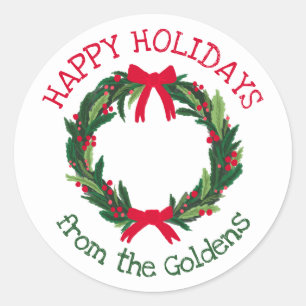 Hand Drawn Wreath CUSTOM Holiday Christmas  Classic Round Sticker