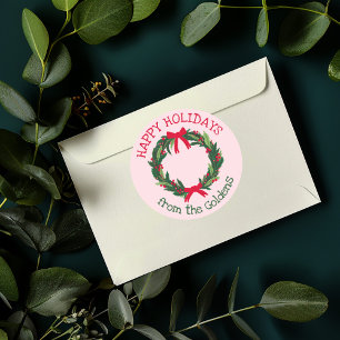 Hand Drawn Wreath CUSTOM Holiday Christmas  Classic Round Sticker