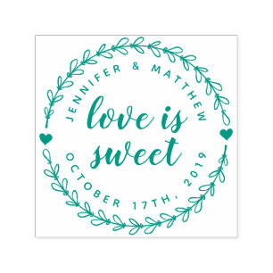 Hand Drawn Wreath & Elegant Script Wedding Date Self-inking Stamp