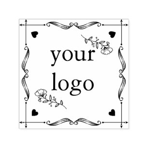 Hand drawn wreath monogram square floral flowers h self-inking stamp