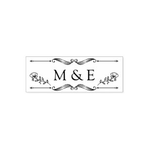 Hand drawn wreath monogram square floral flowers s self-inking stamp