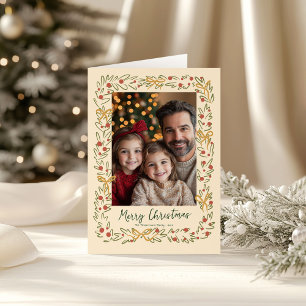 Hand Drawn Wreath & Preppy Bows Photo  Card
