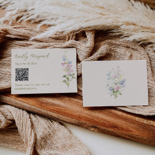Hand Drawn Written Floral Summer Wedding QR Code RSVP Card