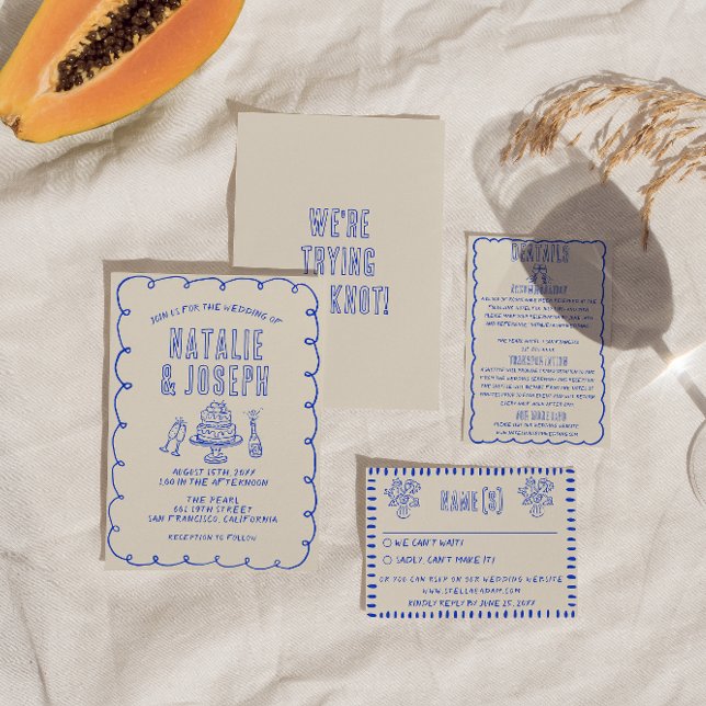 Hand Drawn Written Scribble Quirky Retro Wedding Invitation (Creator Uploaded)