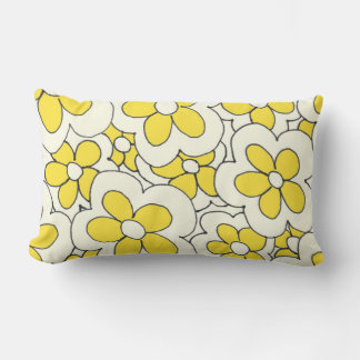Hand Drawn Yellow and Cream Flower Design Lumbar Pillow