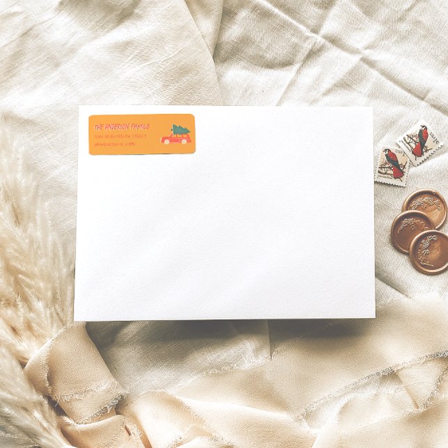 Hand Drawn Yellow Red Car Christmas Doddle Address (Creator Uploaded)