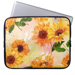 Hand-Drawn Yellow Sunflowers Watercolor Pattern Laptop Sleeve