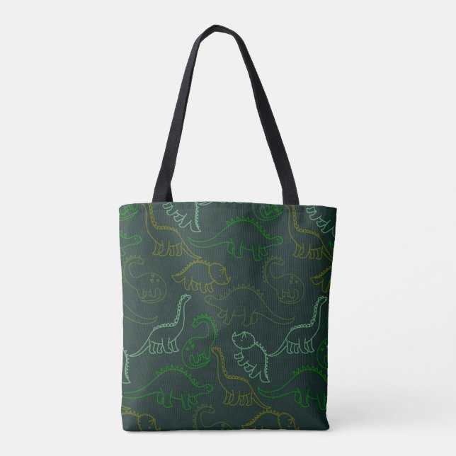 hand drew dinosaur pattern background tote bag (Back)