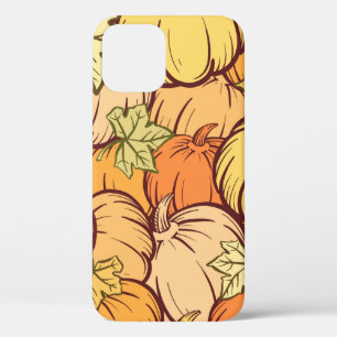Hand-drown Vintage pumpkin and leaves seamless pat iPhone 12 Case
