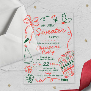 Hand Drwan Christmas Doodles Ugly Sweater Party Acrylic Invitations
