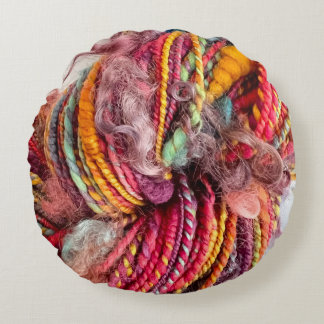 Hand Dyed and Handspun Yarn  Round Pillow