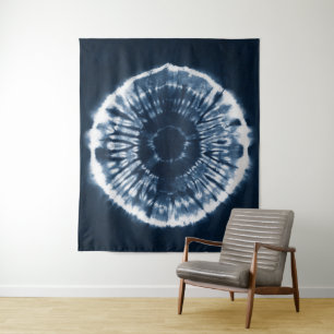 Hand-dyed indigo blue shibori circle tapestry