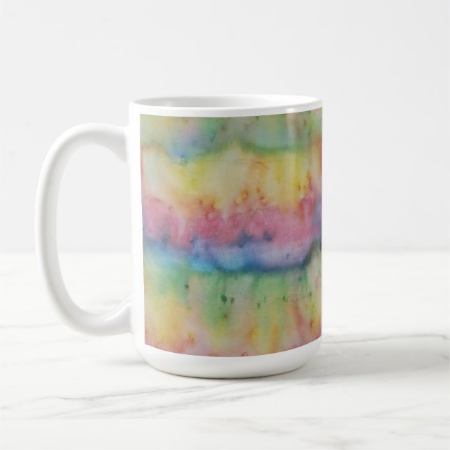 Hand Dyed Rainbow Stripe Coffee Mug (Left)