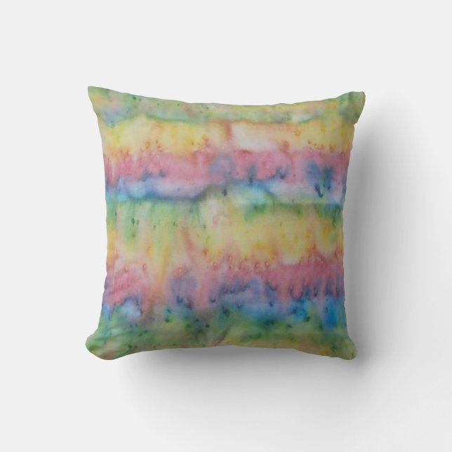 Hand Dyed Rainbow Stripe Throw Pillow (Front)