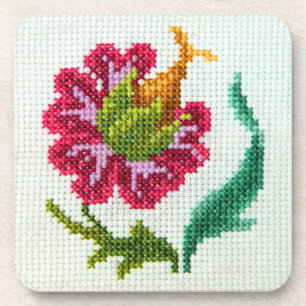 Hand embroidered bright flower 3 coaster