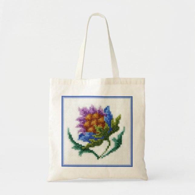 Hand embroidered bright flower tote bag (Front)