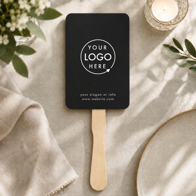 Hand Fan | Custom Logo Black DIY Event Paddles (Personalized paddle fans guests can use at ceremonies, galas, conferences, and warm venues)