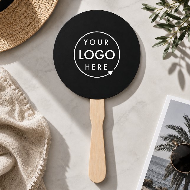 Hand Fan | Custom Logo DIY Black Event Paddles (Sleek black company branded professional hand fans for small business events & promotion)