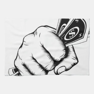 Hand Fist With Cash Illustration Kitchen Towel