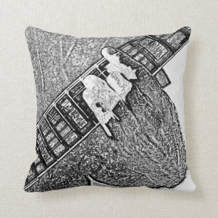 Hand fretting guitar bw sketch throw pillow