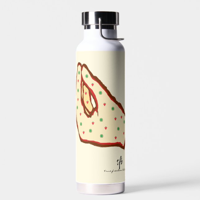 Hand Gesture Strawberry-Kiwi Pizza Water Bottle (Left)