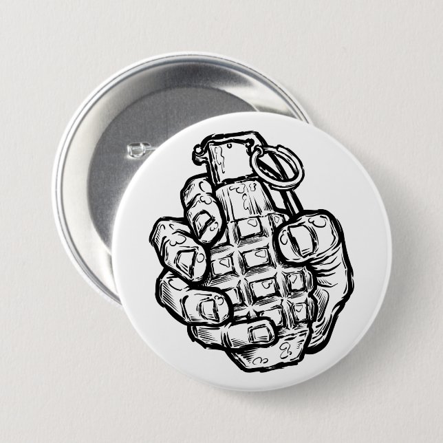 Hand Grenade In Comics Style 3 Inch Round Button (Front & Back)