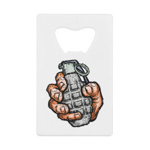 Hand Grenade In Comics Style Credit Card Bottle Opener