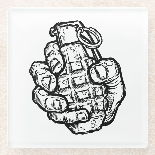 Hand Grenade In Comics Style Glass Coaster (Front)