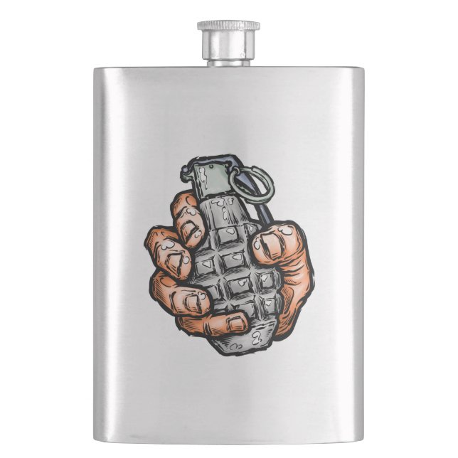 Hand Grenade In Comics Style Hip Flask (Front)