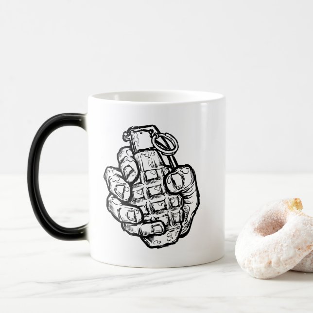 Hand Grenade In Comics Style Magic Mug (With Donut)