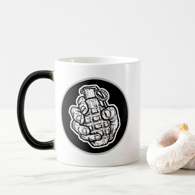 Hand Grenade In Comics Style Magic Mug (With Donut)