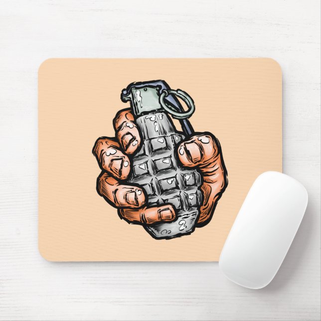 Hand Grenade In Comics Style Mouse Pad (With Mouse)