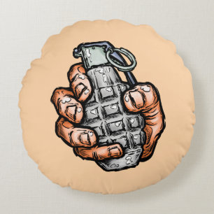 Hand Grenade In Comics Style Round Pillow