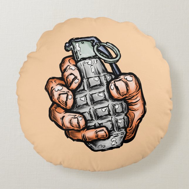 Hand Grenade In Comics Style Round Pillow (Front)