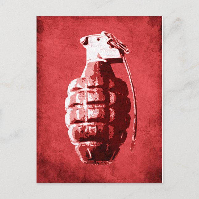 Hand Grenade on Red Postcard (Front)