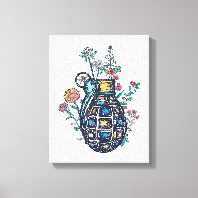 Hand Grenade Vase of Flowers Canvas Print (Front)