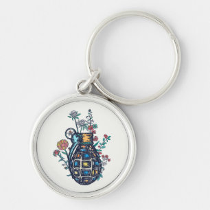 Hand Grenade Vase of Flowers Keychain