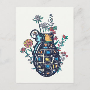 Hand Grenade Vase of Flowers Postcard