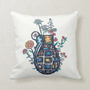 Hand Grenade Vase of Flowers Throw Pillow