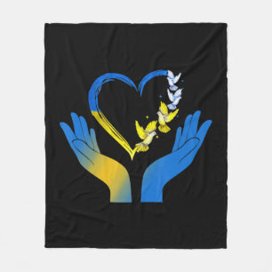 Hand Heart Ukrainian Flag Dove Ukraine Stand With  Fleece Blanket