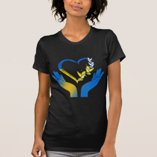Hand Heart Ukrainian Flag Dove Ukraine Stand With T-Shirt