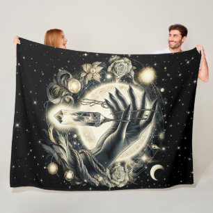 Hand Holding a Crystal under the Moonlight Fleece Blanket