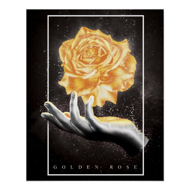 Hand Holding a Golden Rose Poster (Front)