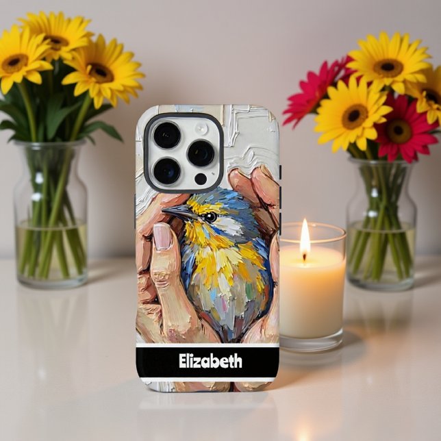 Hand Holding a Vibrant Painted Bird Case-Mate iPhone Case (Creator Uploaded)